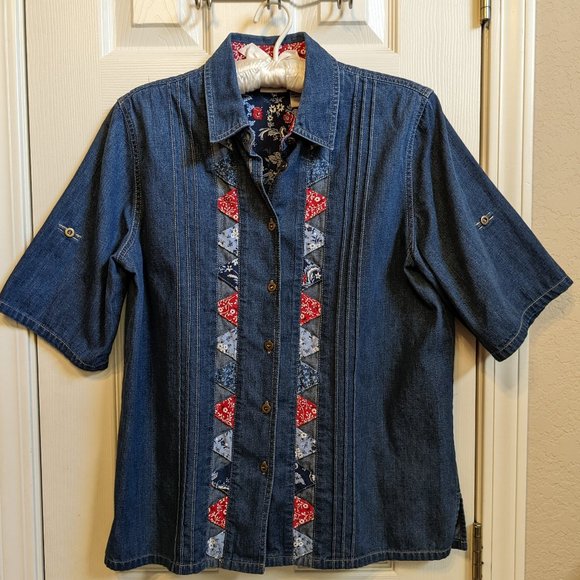 Koret City Blues Denim Short Sleeve Button Front Shirt - Picture 2 of 11